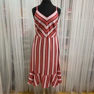 ECI Red & Pink Linen Blend Strappy Sundress Midi